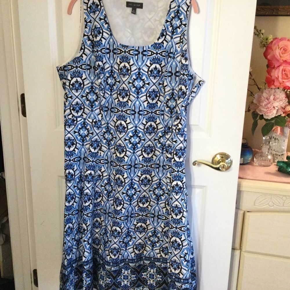 The Limited Sz 14 Lined Dress Blue/Black/White